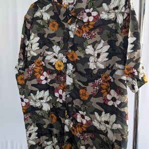 Denim & Flower Camouflage Floral Men's Casual Button Down Shirt
